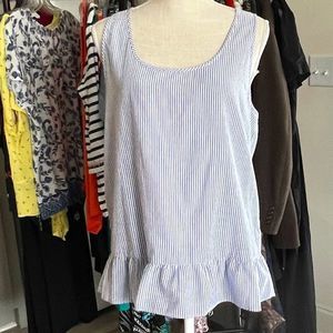 C Blue and White Striped Bow Back Top with Ruffle Hemline Size XL